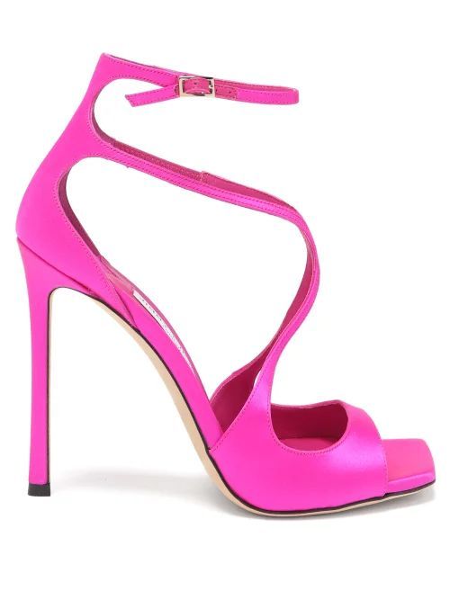 Azia Square-toe Satin Stiletto Sandals - Womens - Pink
