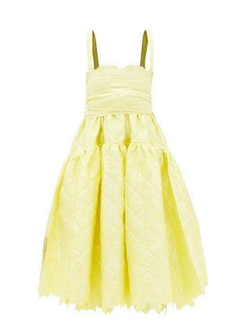 June Quilted-satin Midi Dress - Womens - Yellow