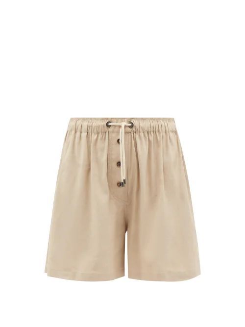 Drawstring Linen Shorts - Womens - Beige