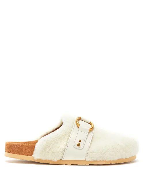 Gema Shearling Backless Loafers - Womens - White