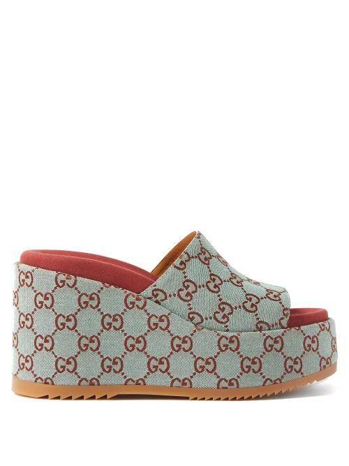 Angelina Gg-canvas Wedge Mules - Womens - Blue