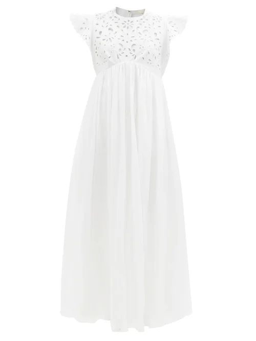 Broderie-anglaise Cotton-poplin Dress - Womens - White