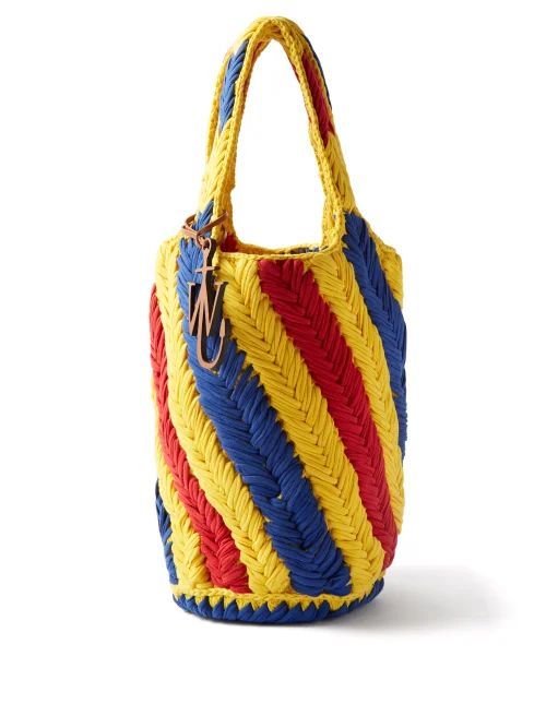 Striped Crochet Tote Bag - Womens - Red Navy