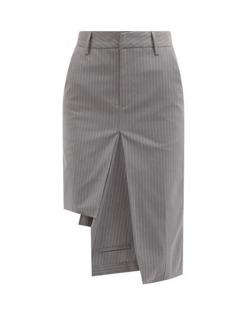 Asymmetric Box-pleated Pinstriped Mini Skirt - Womens - Grey