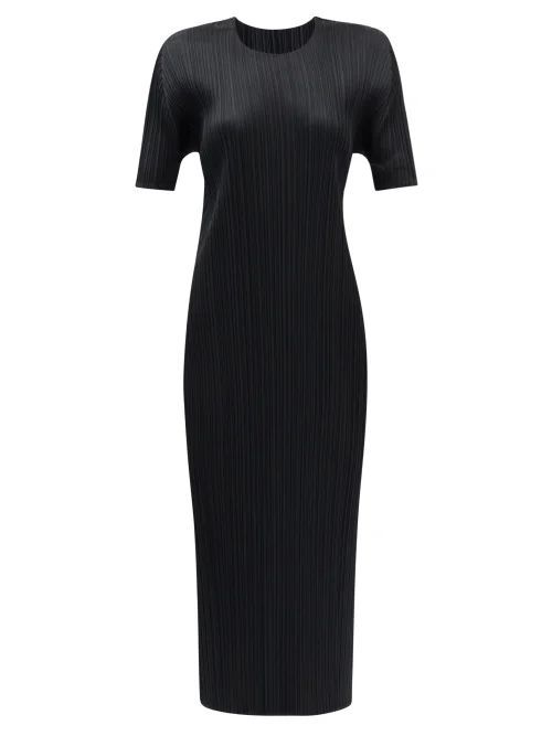Technical-pleated Midi Dress - Womens - Black
