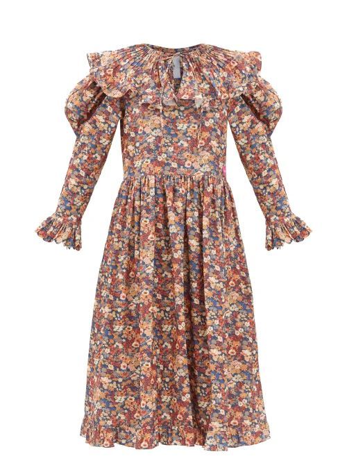 Gertrude Floral-print Cotton-needlecord Dress - Womens - Blue Multi