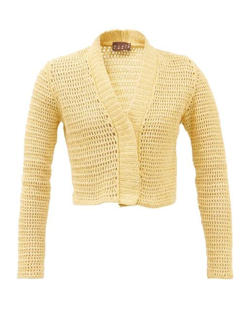 Crochet-knit Cotton Cardigan - Womens - Yellow