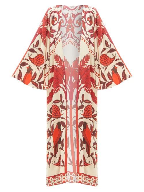 Flavorful Confessions Printed Silk Robe - Womens - Red Multi