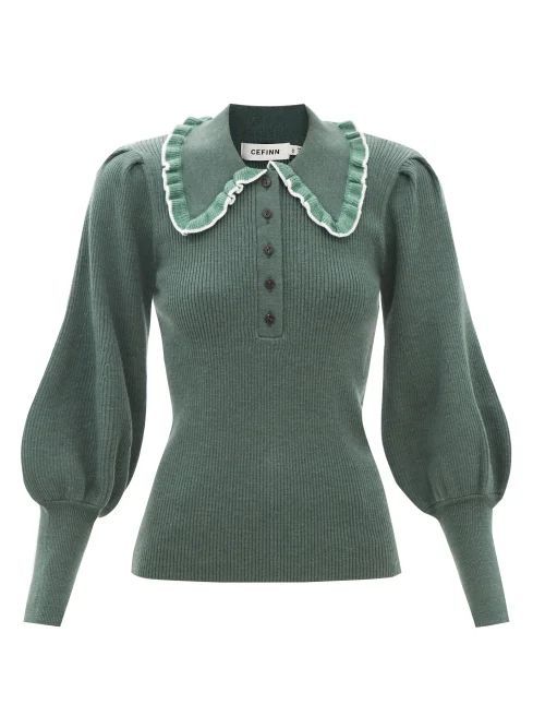 Tallulah Ruffled-collar Wool-blend Sweater - Womens - Green