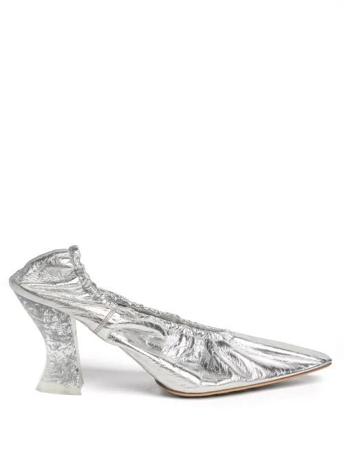 Point-toe Glitter-heel Leather Pumps - Womens - Silver