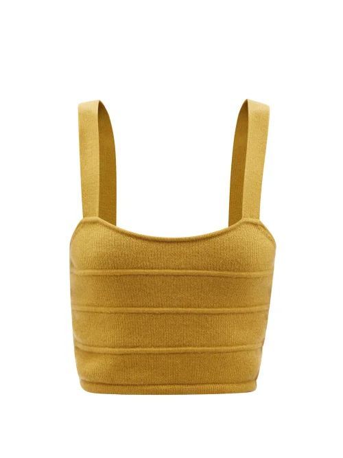 Organic-cashmere Knitted Bralette - Womens - Yellow