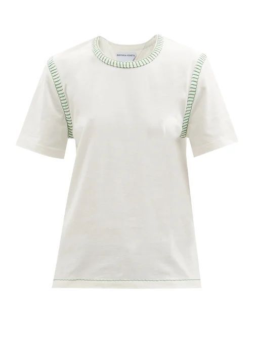 Embroidered Cotton-jersey T-shirt - Womens - Ivory