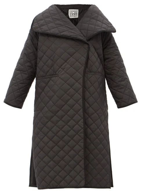 Quilted Recycled-shell Wrap Coat - Womens - Black