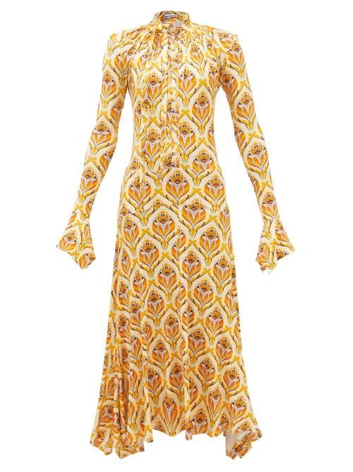 Sash-tie Floral-print Jersey Midi Dress - Womens - Yellow Multi