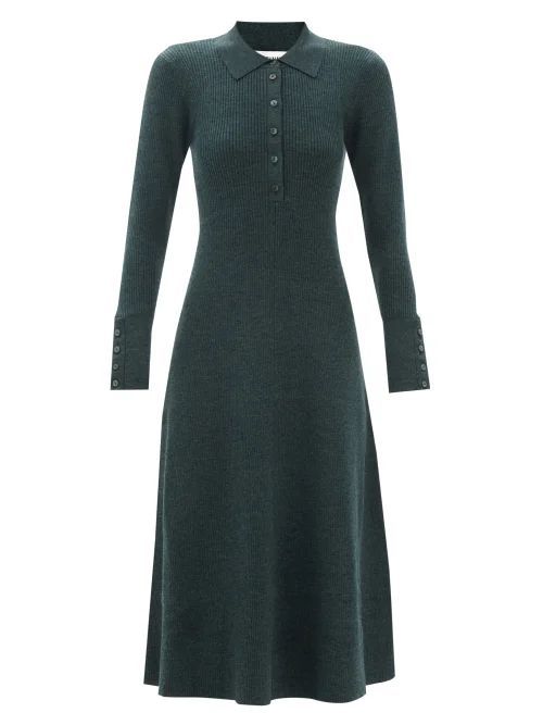 Josie Ribbed Wool-blend Sweater Dress - Womens - Dark Green