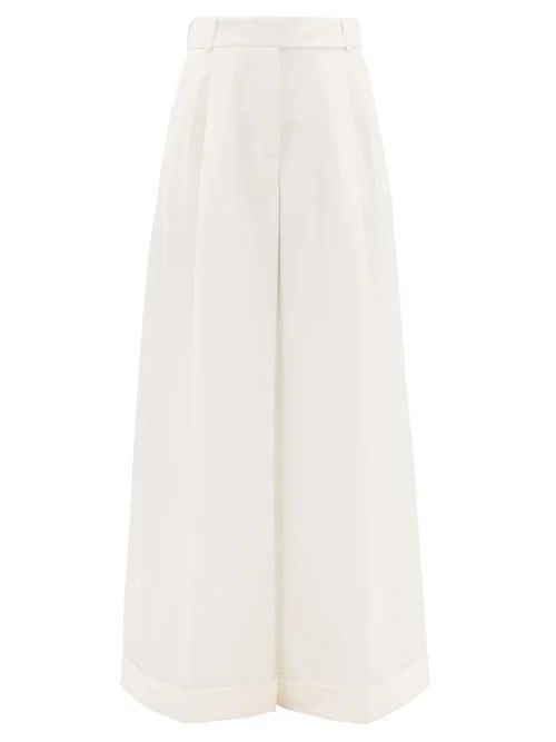 Pleated-front Wide-leg Crepe Trousers - Womens - Ivory