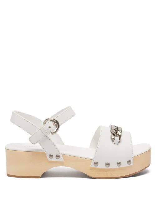 Studded Leather Clogs - Womens - White