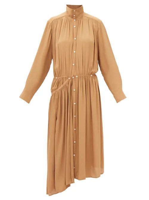 Apron Asymmetric Buttoned Crepe Dress - Womens - Light Brown