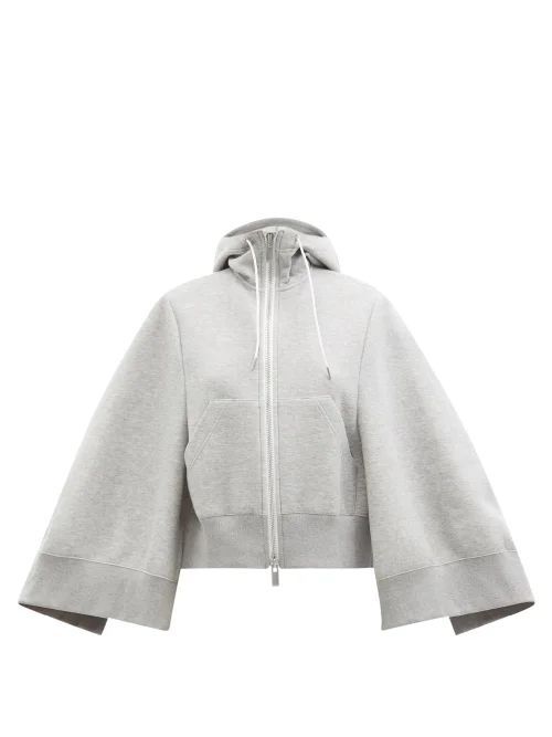 Cape-sleeve Zipped Cotton-blend Hooded Sweatshirt - Womens - Grey
