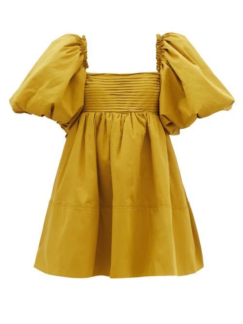 Casabianca Puff-sleeve Cotton Mini Dress - Womens - Khaki