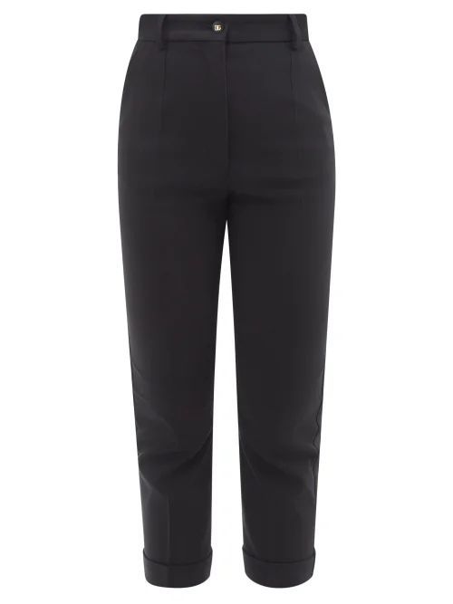 High-rise Cropped Cotton-blend Slim-leg Trousers - Womens - Black