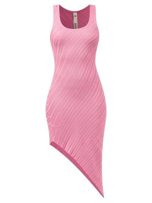 Alic Diagonal-jacquard Asymmetric Silk Dress - Womens - Pink