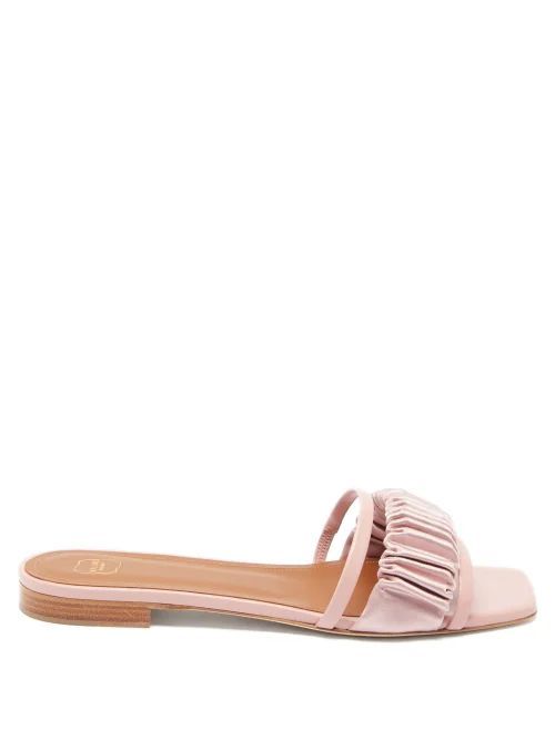 Demi Leather And Gathered-satin Slides - Womens - Pink
