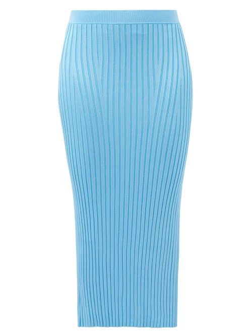 Rhea Ribbed-knit Midi Skirt - Womens - Mid Blue