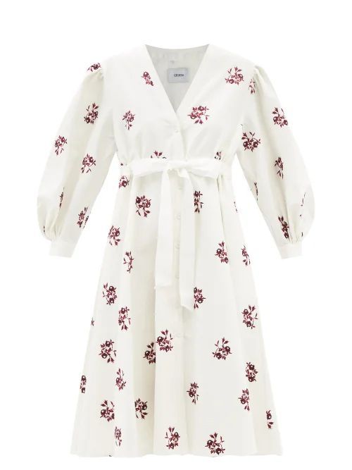 Marci Floral-print Cotton-blend Midi Dress - Womens - White Multi