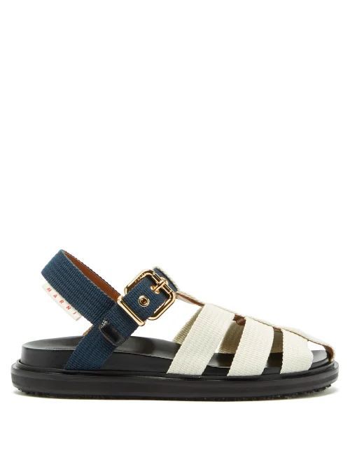 Fisherman Leather And Canvas Sandals - Womens - Cream