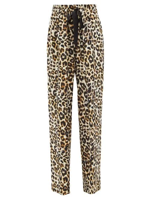 High-waist Watercolour Leopard Print Silk Trousers - Womens - Ivory Multi