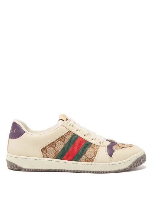 Screener Leather And Gg-supreme Canvas Trainers - Womens - White