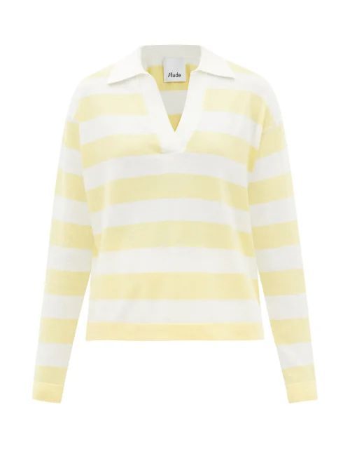 Striped Cotton-blend Polo Shirt - Womens - Yellow Stripe