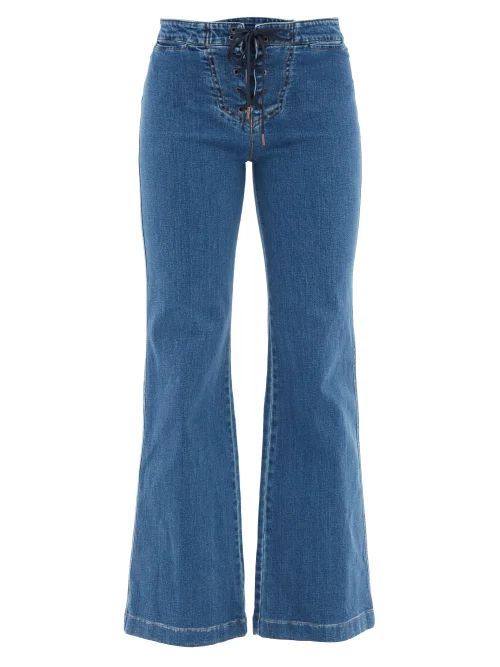 Lace-up Flared Jeans - Womens - Mid Denim