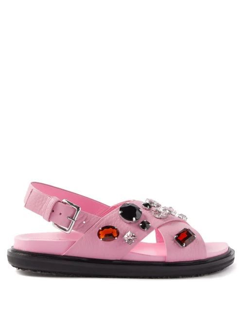 Crystal-embellished Leather Slingback Sandals - Womens - Pink