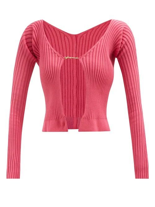 Maille Logo-clasp Ribbed Cardigan - Womens - Pink