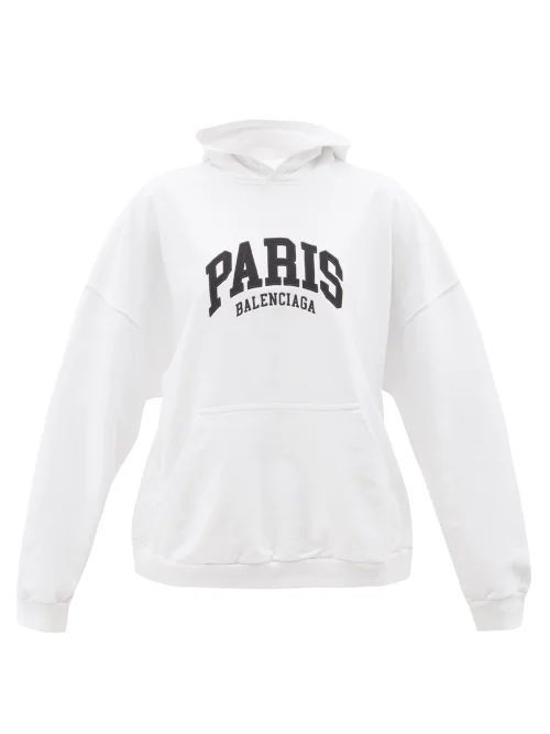 Paris-embroidered Cotton-jersey Hooded Sweatshirt - Womens - White