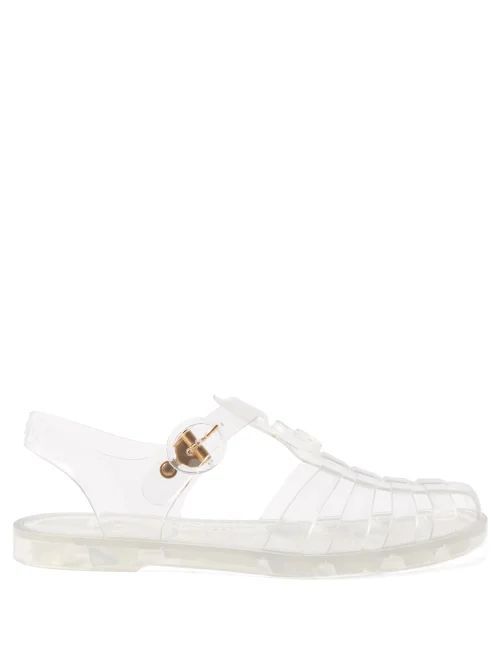 Logo-embossed Rubber Jelly Flat Sandals - Womens - Clear