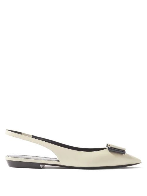 Anais Bow-tied Leather Slingback Flats - Womens - White