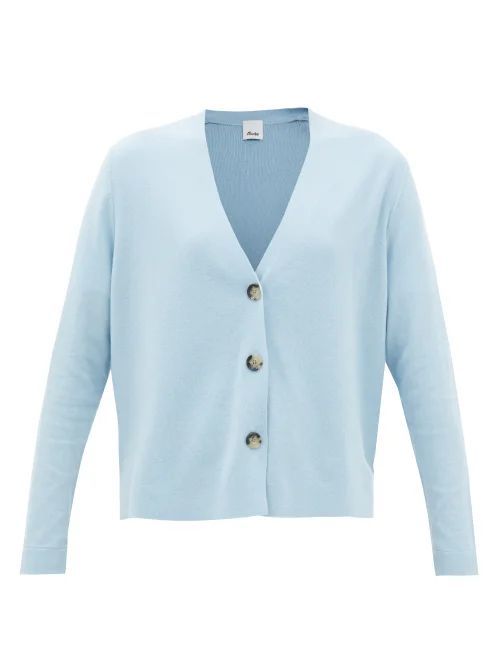 V-neck Cotton And Cashmere Cardigan - Womens - Light Blue