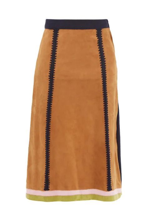 Suede And Silk-knit Midi Skirt - Womens - Light Brown