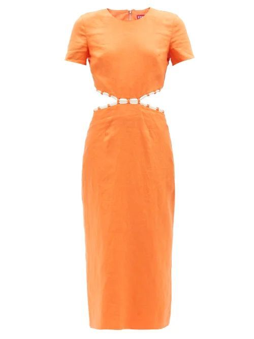 Matteo Cutout Linen Dress - Womens - Orange