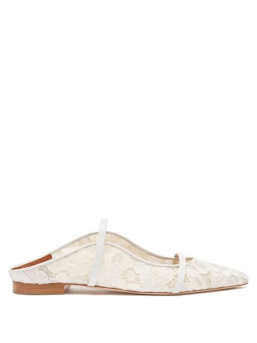 Maureen Backless Lace-embroidered Mesh Flats - Womens - White