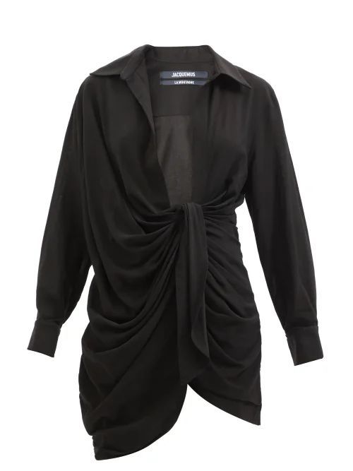 Bahia Knotted Twill Mini Shirt Dress - Womens - Black