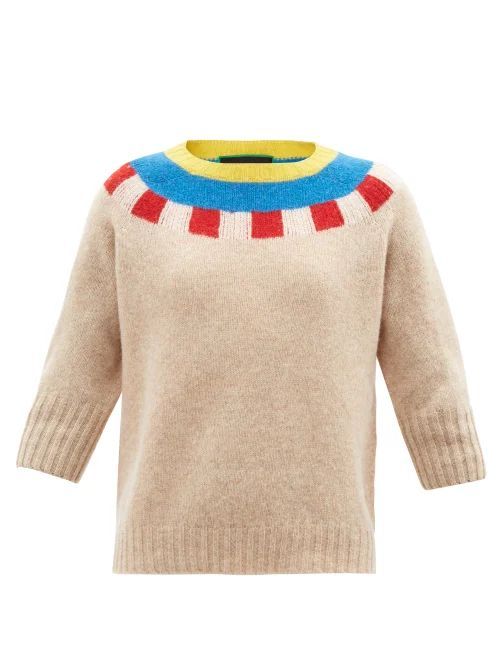 Otti Striped-instarsia Wool Sweater - Womens - Beige Multi