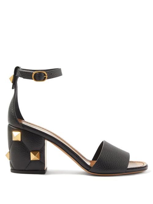 Roman Stud Block-heel Leather Sandals - Womens - Black