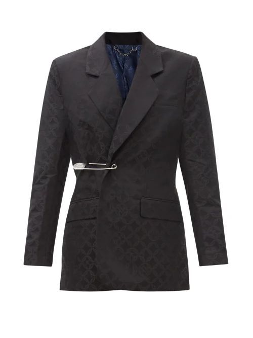 Geometric-jacquard Twill Suit Jacket - Womens - Black