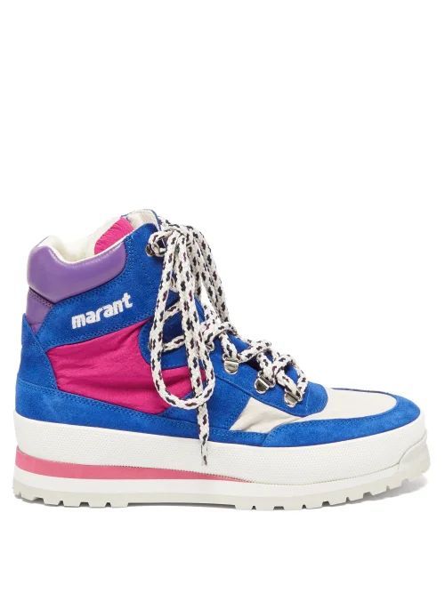Bannry Leather High-top Flatform Trainers - Womens - Blue Multi