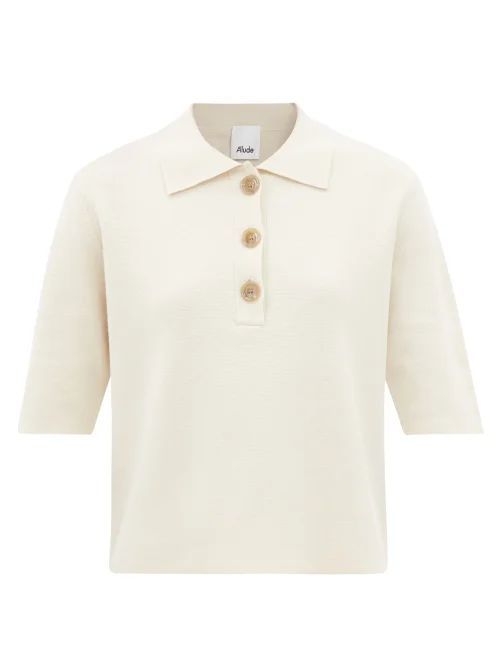 Quarter-button Cotton-blend Polo Shirt - Womens - Cream