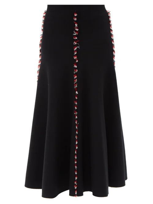 Vantej Fringed Wool-blend Midi Skirt - Womens - Black Multi